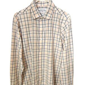 Mizzen Main Leeward Shirt Mens Medium Trim Fit White Pink Gray Plaid Made in USA